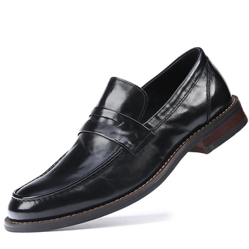 Muške casual poslovne slip-on mokasine s gumom, gornji dio od prave kože, kožni vrh prsta, niski dizajn, prozračne, protuklizne
