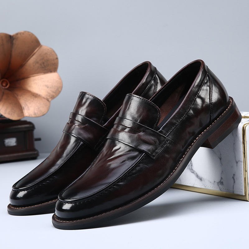 Muške casual poslovne slip-on mokasine s gumom, gornji dio od prave kože, kožni vrh prsta, niski dizajn, prozračne, protuklizne