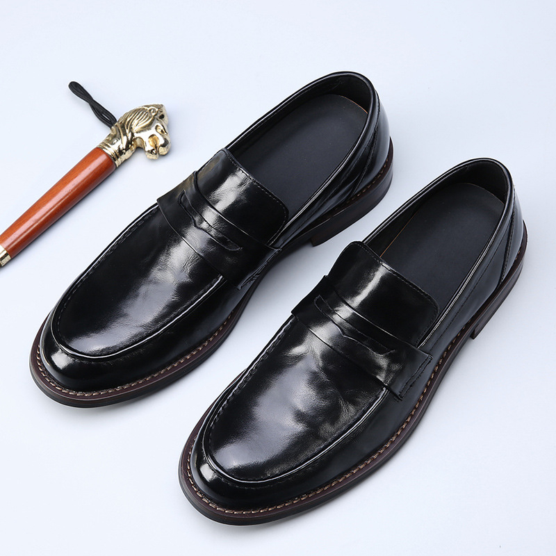 Muške casual poslovne slip-on mokasine s gumom, gornji dio od prave kože, kožni vrh prsta, niski dizajn, prozračne, protuklizne