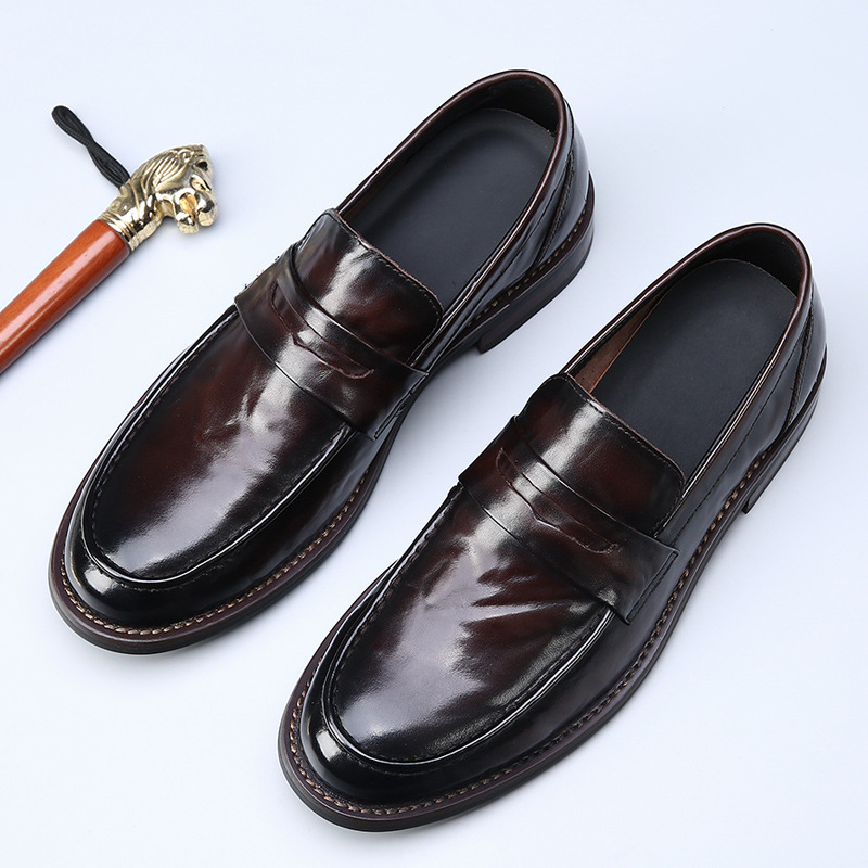 Muške casual poslovne slip-on mokasine s gumom, gornji dio od prave kože, kožni vrh prsta, niski dizajn, prozračne, protuklizne