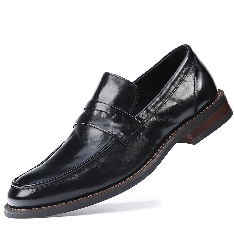 Muške casual poslovne slip-on mokasine s gumom, gornji dio od prave kože, kožni vrh prsta, niski dizajn, prozračne, protuklizne