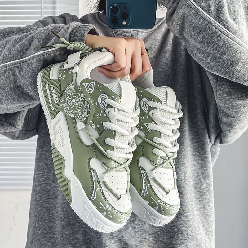 Pantofi sport pentru bărbați: vârf rotund, talpă groasă 3–5 cm, branț EVA, șireturi, stil coreean, design asortat de culori, primăvara 2025