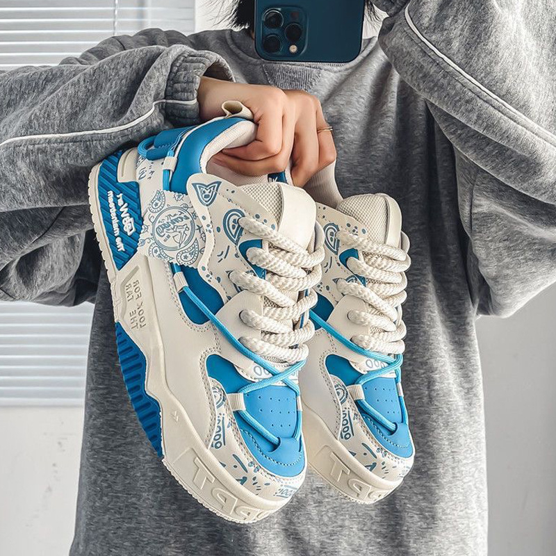 Pantofi sport pentru bărbați: vârf rotund, talpă groasă 3–5 cm, branț EVA, șireturi, stil coreean, design asortat de culori, primăvara 2025