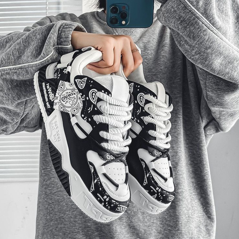 Pantofi sport pentru bărbați: vârf rotund, talpă groasă 3–5 cm, branț EVA, șireturi, stil coreean, design asortat de culori, primăvara 2025