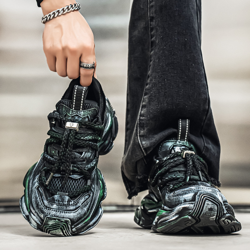 Pantofi casual pentru bărbați loaferi cu partea superioară din plasă, talpă din cauciuc, șireturi, model cu imprimeu animal