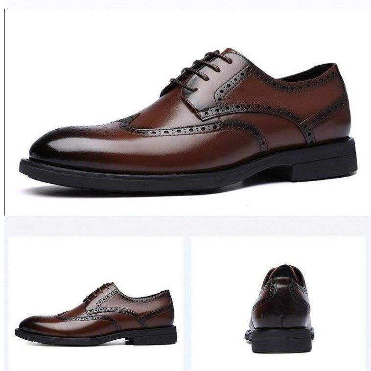 Pantofi masculini din piele cu gravură brogue – partea superioară din microfibră, vârf ascuțit, închidere cu șireturi, talpă din cauciuc, căptușeală din blană de iepure, stil minimalist, primăvara 2024
