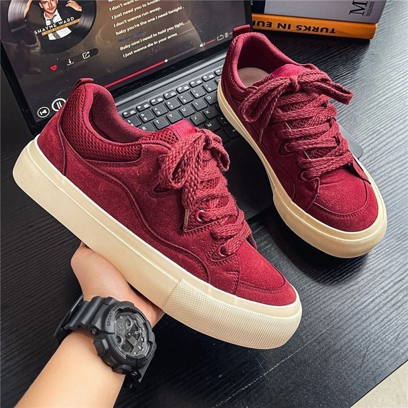 Adidași pentru bărbați cu partea superioară din piele, croială low-top, vârf rotund, șireturi, talpă din cauciuc