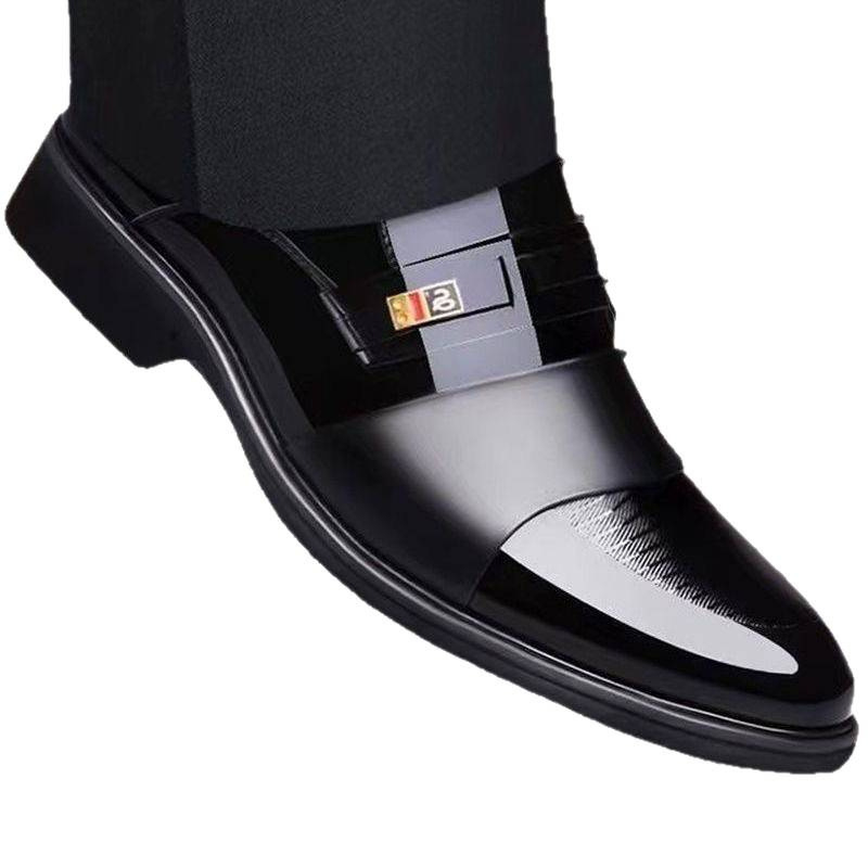 Pantofi din piele pentru afaceri, partea superioară din piele split, talpă din cauciuc, glezna joasă, vârf ascuțit, înălțime internă