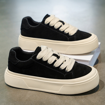 Adidași pentru bărbați cu partea superioară din piele, talpă din cauciuc, talpă groasă ce crește înălțimea, cu șireturi, vârf rotund