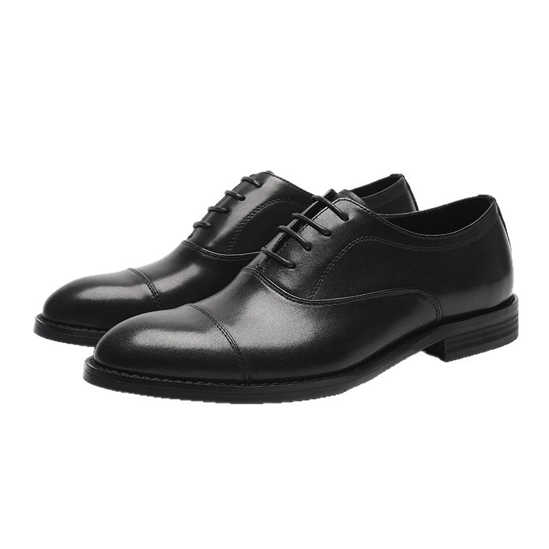 Pantofi eleganti din piele pentru bărbați, partea superioară din piele split, vârf ascuțit, șiret, talpă din cauciuc