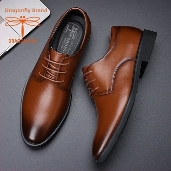 Vyriški odiniai verslo batai – Korėjos stiliaus, viršus iš dviejų sluoksnių jautienos odos, odinis piršto gaubtas, gumos padas, kvėpuojančios