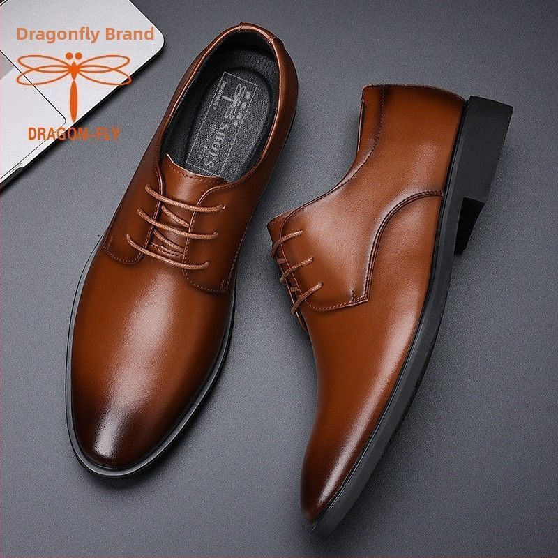 Vīriešu ādas biznesa kurpes – Korejas stila, virsējā daļa no divslāņu liellopa ādas, ādas purngala vāciņš, gumijas zole, elpojošas