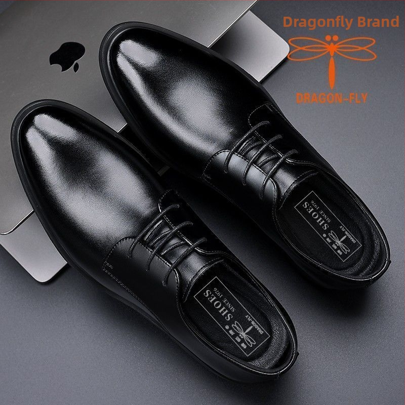 Vīriešu ādas biznesa kurpes – Korejas stila, virsējā daļa no divslāņu liellopa ādas, ādas purngala vāciņš, gumijas zole, elpojošas