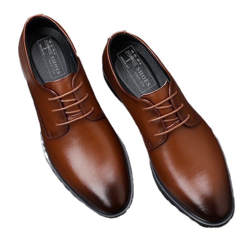 Vyriški odiniai verslo batai – Korėjos stiliaus, viršus iš dviejų sluoksnių jautienos odos, odinis piršto gaubtas, gumos padas, kvėpuojančios