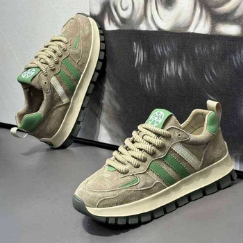 Pantofi sport bărbați tip Dad, din velur, talpă din cauciuc, înălțime medie, șireturi