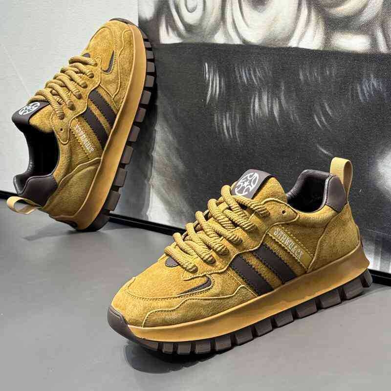 Pantofi sport bărbați tip Dad, din velur, talpă din cauciuc, înălțime medie, șireturi