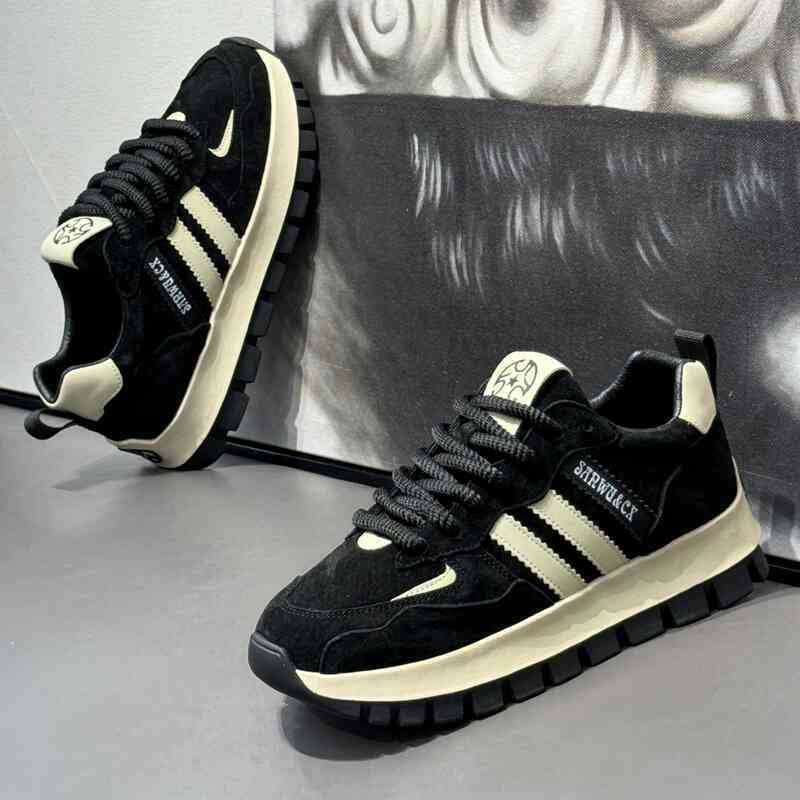 Pantofi sport bărbați tip Dad, din velur, talpă din cauciuc, înălțime medie, șireturi