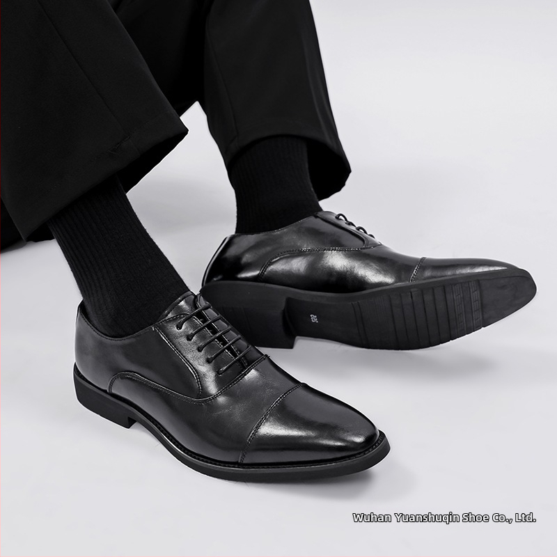 Vīriešu ādas Oxford kurpes biznesa stilam — zems profils, šņorēšana, virsma no dalītas ādas, gumijas zole, apaļš purns