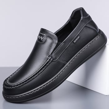 Vīriešu ādas Slip-On kurpes – elpojošas, anti-slip gumijas zole, ādas purngals, EVA iekšējais, zems papēdis