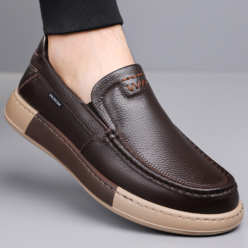 Vīriešu ādas Slip-On kurpes – elpojošas, anti-slip gumijas zole, ādas purngals, EVA iekšējais, zems papēdis