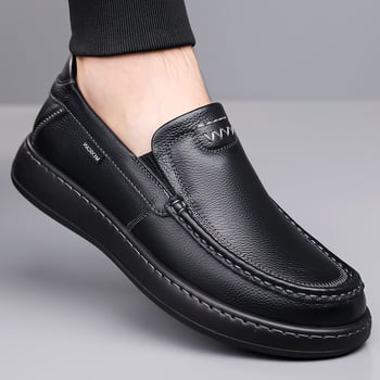 Vīriešu ādas Slip-On kurpes – elpojošas, anti-slip gumijas zole, ādas purngals, EVA iekšējais, zems papēdis