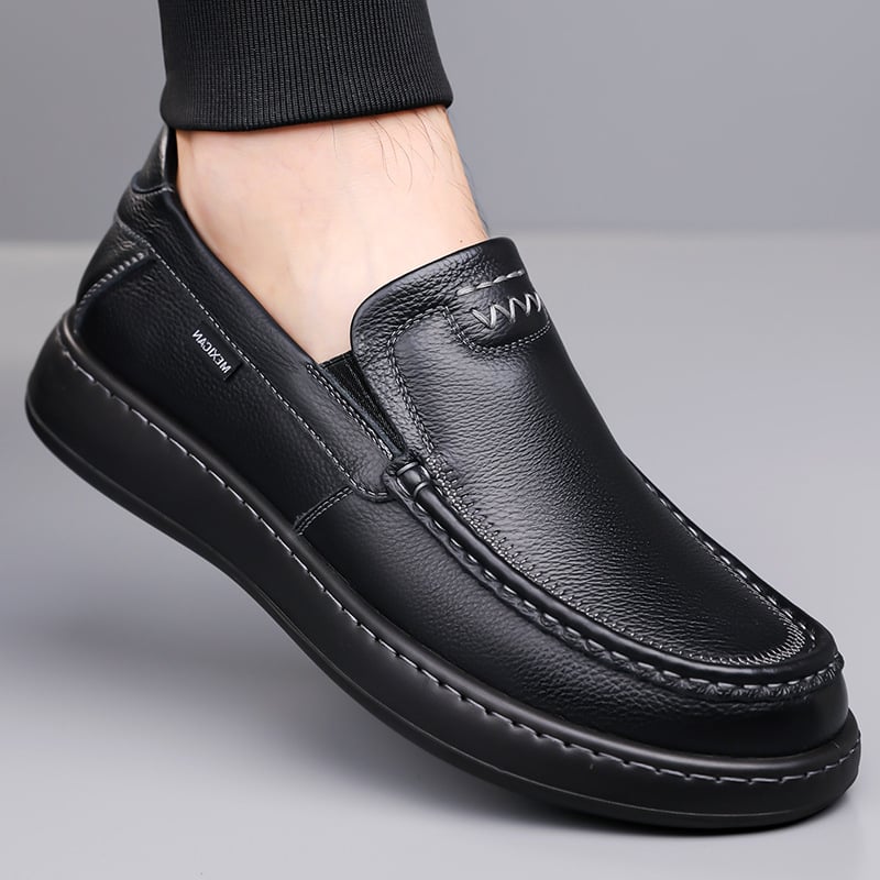 Vīriešu ādas Slip-On kurpes – elpojošas, anti-slip gumijas zole, ādas purngals, EVA iekšējais, zems papēdis