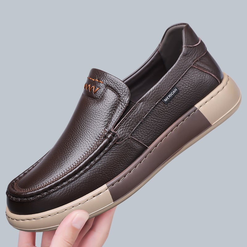 Vīriešu ādas Slip-On kurpes – elpojošas, anti-slip gumijas zole, ādas purngals, EVA iekšējais, zems papēdis