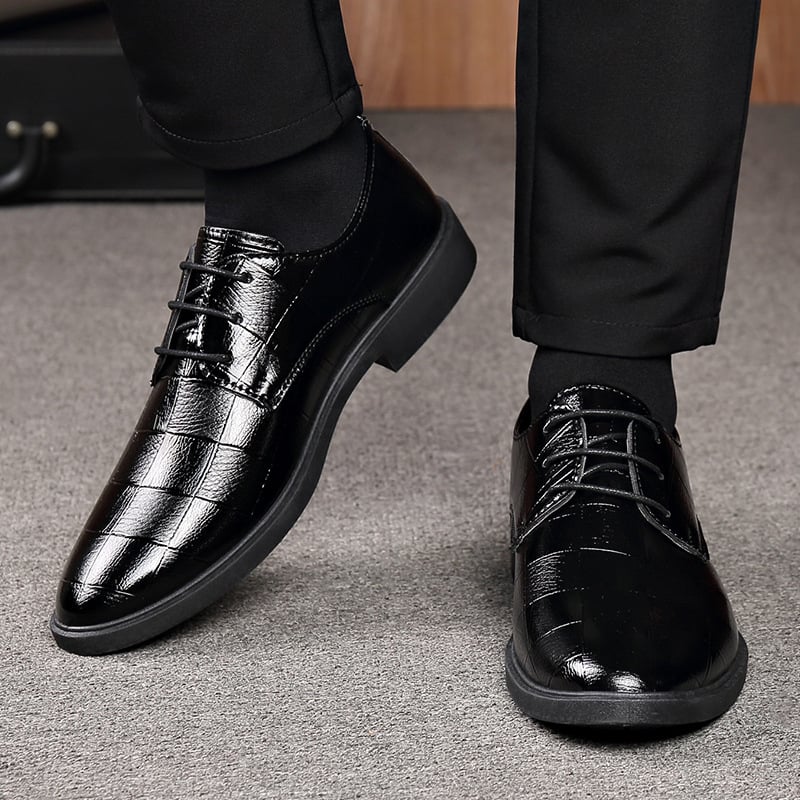Vīriešu ādas kurpes Korejas stilā, biznesa stils, asinā purns, kvadrātveida papēdis 1–3 cm, PU augšējā daļa