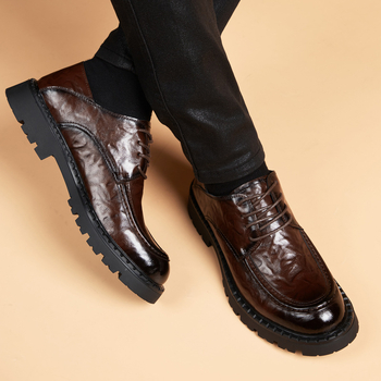 Vīriešu ādas Derby kurpes – apaļš purns, gumijas zole, PU zolīte, augšējā daļa: Cow Split Leather