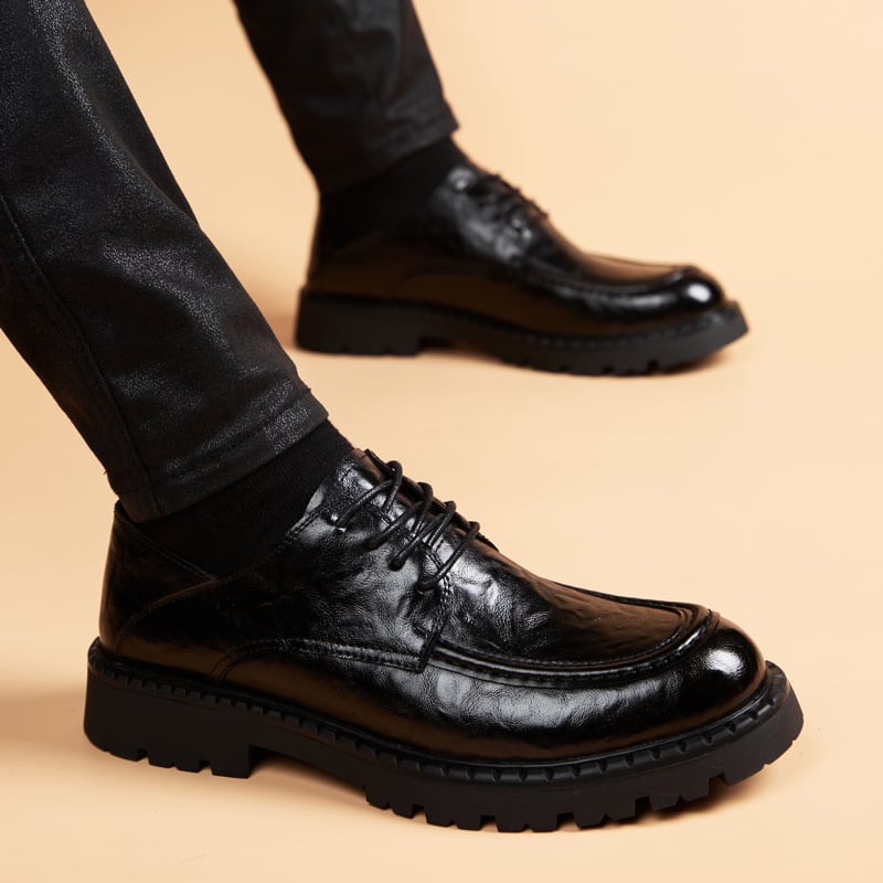 Vīriešu ādas Derby kurpes – apaļš purns, gumijas zole, PU zolīte, augšējā daļa: Cow Split Leather