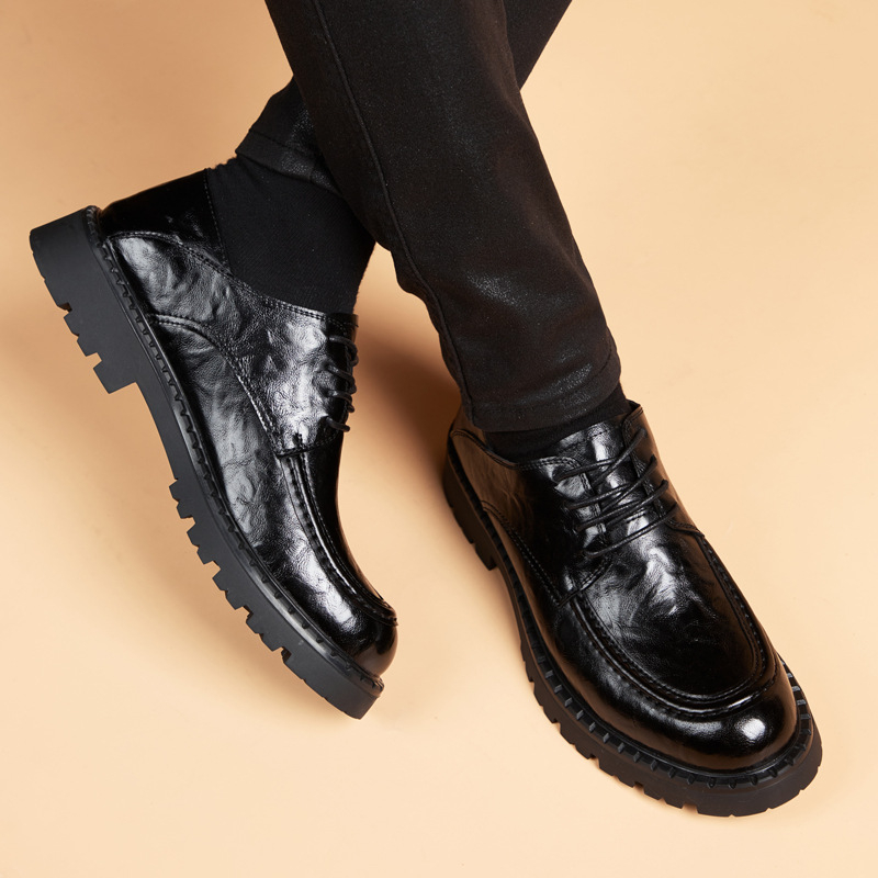 Vīriešu ādas Derby kurpes – apaļš purns, gumijas zole, PU zolīte, augšējā daļa: Cow Split Leather