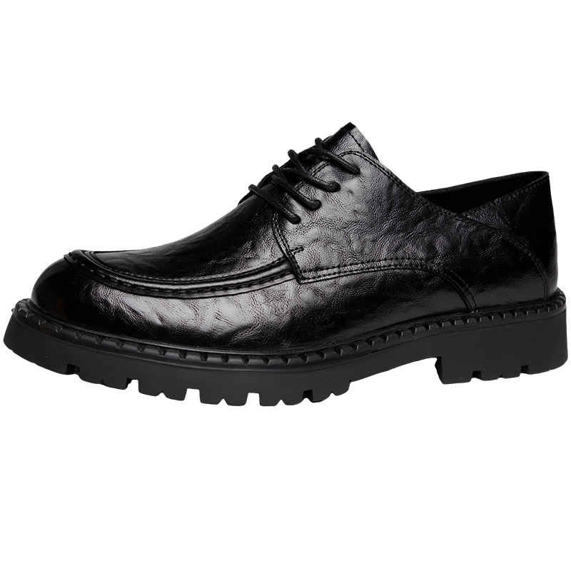 Vīriešu ādas Derby kurpes – apaļš purns, gumijas zole, PU zolīte, augšējā daļa: Cow Split Leather