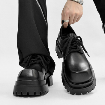 Vyriniai loaferiai su stora padu, aukštį didinantis dizainas, britiško stiliaus, odinė viršutinė dalis, apvali nosis