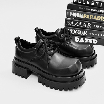 Vyriniai loaferiai su stora padu, aukštį didinantis dizainas, britiško stiliaus, odinė viršutinė dalis, apvali nosis