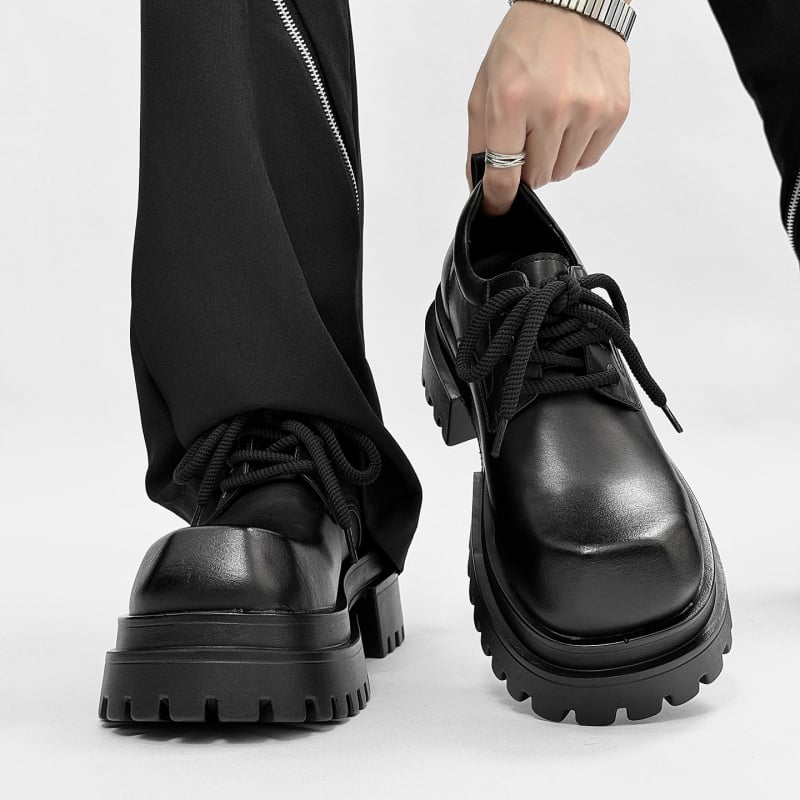 Vyriniai loaferiai su stora padu, aukštį didinantis dizainas, britiško stiliaus, odinė viršutinė dalis, apvali nosis