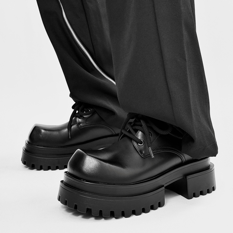 Vyriniai loaferiai su stora padu, aukštį didinantis dizainas, britiško stiliaus, odinė viršutinė dalis, apvali nosis