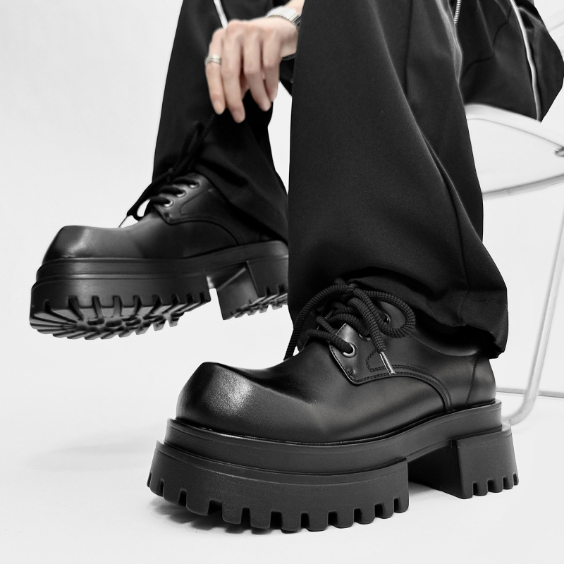 Vyriniai loaferiai su stora padu, aukštį didinantis dizainas, britiško stiliaus, odinė viršutinė dalis, apvali nosis