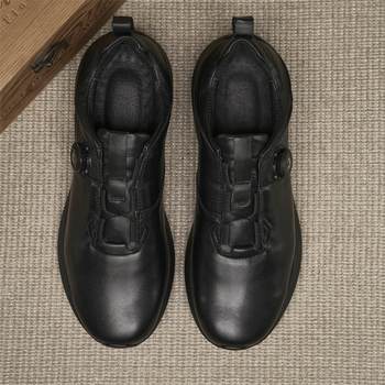 Muške kožne casual cipele s debelom potplatom, gornji dio od teleće kože, gumena potplata, okrugli vrh, srednja visina peta 3-5 cm, prednje kopčanje remenom