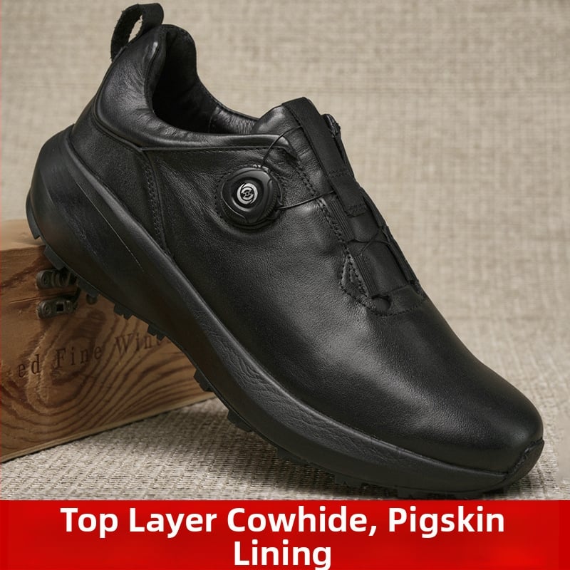 Muške kožne casual cipele s debelom potplatom, gornji dio od teleće kože, gumena potplata, okrugli vrh, srednja visina peta 3-5 cm, prednje kopčanje remenom