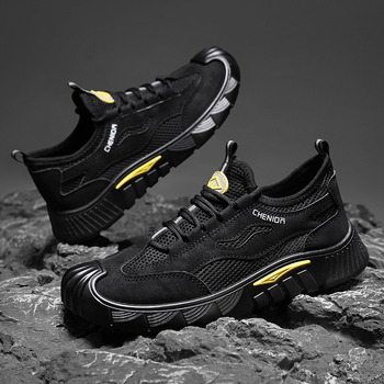 Pantofi sport bărbați din plasă, respirabili, casual, cu vârf rotund, șireturi, branț EVA, talpă PVC