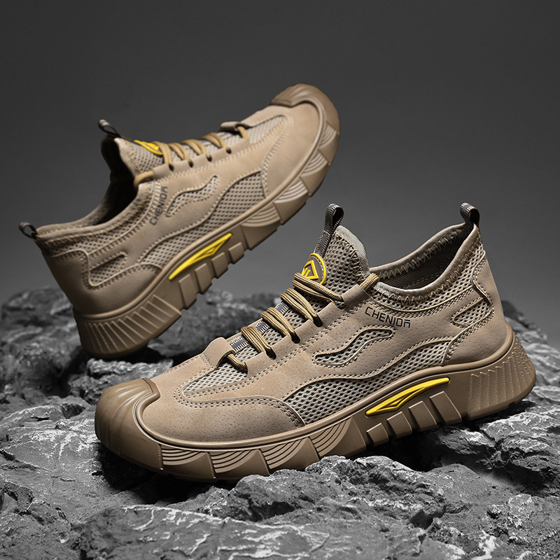 Pantofi sport bărbați din plasă, respirabili, casual, cu vârf rotund, șireturi, branț EVA, talpă PVC