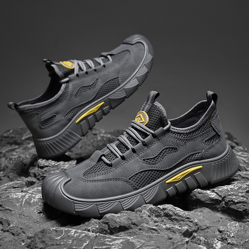 Pantofi sport bărbați din plasă, respirabili, casual, cu vârf rotund, șireturi, branț EVA, talpă PVC