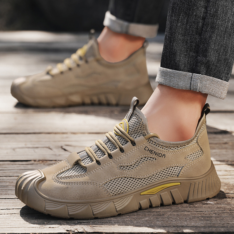 Pantofi sport bărbați din plasă, respirabili, casual, cu vârf rotund, șireturi, branț EVA, talpă PVC