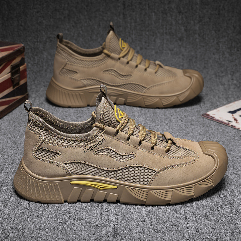 Pantofi sport bărbați din plasă, respirabili, casual, cu vârf rotund, șireturi, branț EVA, talpă PVC