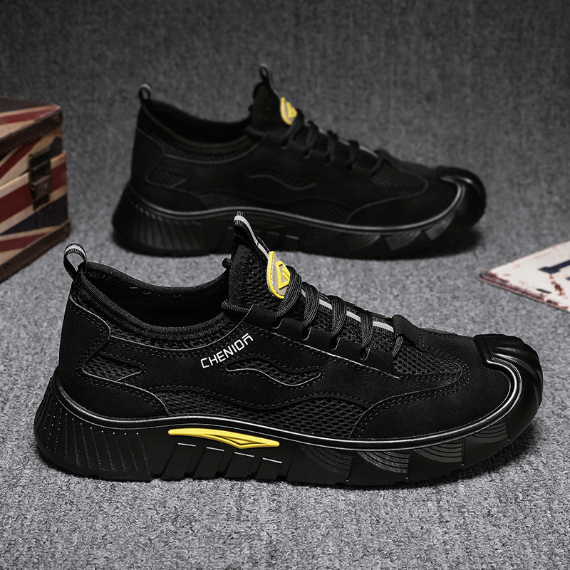 Pantofi sport bărbați din plasă, respirabili, casual, cu vârf rotund, șireturi, branț EVA, talpă PVC