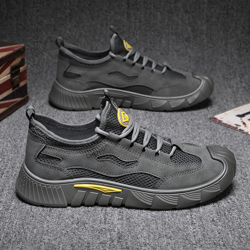 Pantofi sport bărbați din plasă, respirabili, casual, cu vârf rotund, șireturi, branț EVA, talpă PVC