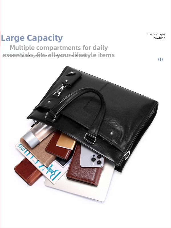 Cafen Kelvri kožená business taška, prvotriedna hovädzia koža, vodotesná taška na notebook s polyesterovou podšívkou