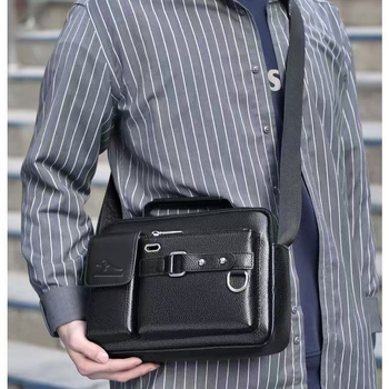 Muška PU torba preko ramena, crossbody stil, vodootporna, ultralaka, otporna na habanje, podstava od poliestera, jednobojna