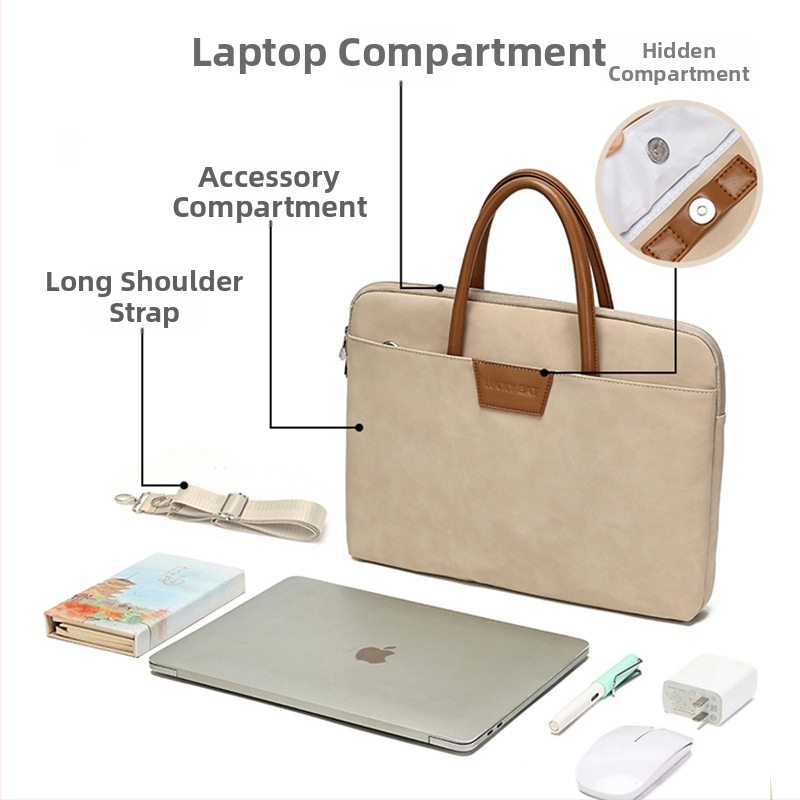 16-palcová taška na notebook, unisex, vodeodolná a ľahká, crossbody taška do biznisu, PU koža