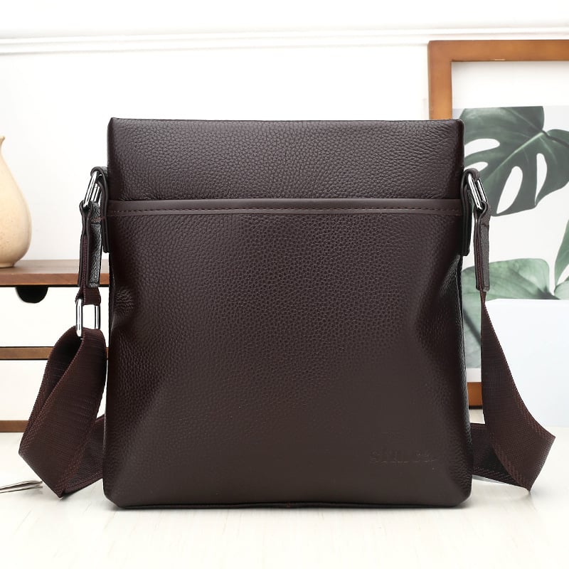 Muška torba preko ramena - Prava koža, Vertikalni kvadratni oblik, Zip, Model 1018CL, S jednim remenom za rame